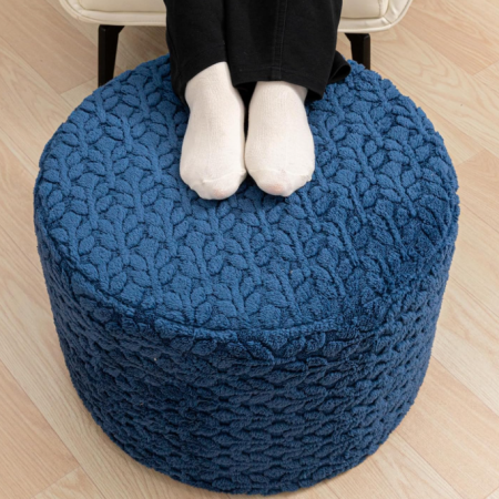 Boho style round fabric pouf ottoman with soft filling, casual floor foot rest for sofa, bean bag area, living room and bedroom